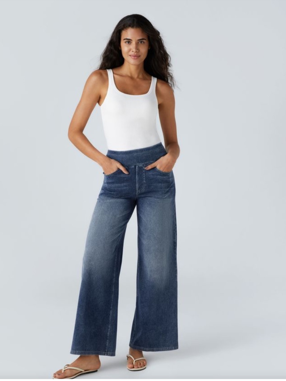 Halara flex high waisted Wide Leg Pull-On Jeans - Blue NEW with tag M